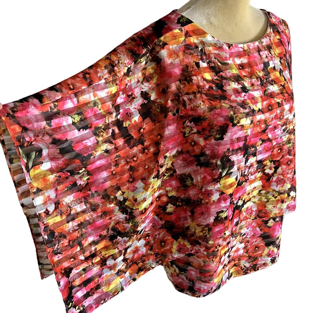 Alex Evenings Fancy Floral Blouse Top Draped Tiered Size Medium
